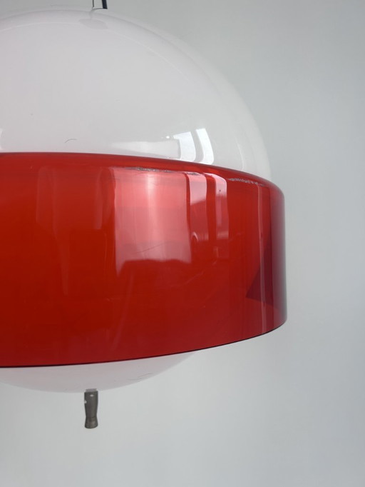 Vintage space age hanging lamp - red & white, plexiglass