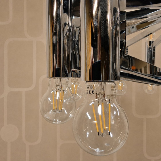Image 1 of Vintage Large Chrome Italian Space Age Pendant Lamp Gaetano Sciolari (Sputnik Lamp)