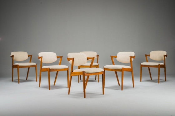 Image 1 of Esszimmerstühle Modell 42 aus Teakholz und Wolle, Kai Kristiansen für Schou Andersen, 1960er Jahre, 6-teilig