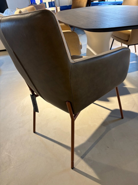 Set von 6 Dreto Melchior Interieur Esszimmerstühlen – Leder, Stoff, Modern (photo 7 of 8)