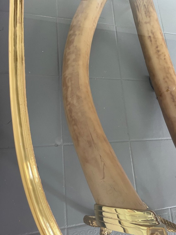 Spanish 1970s Signed Valenti Faux Elephant Tusk Table with Glass Top and Solid Bronze Detailing (photo 8 of 15)