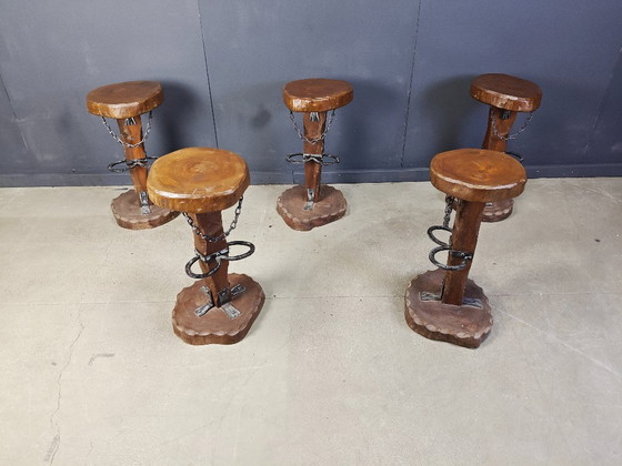 Image 1 of Vintage brutalist bar stools, set of 5 - 1960s