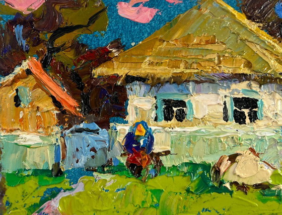 Image 1 of Original Oil Painting Summer Village Landscape Silence filled with warmth