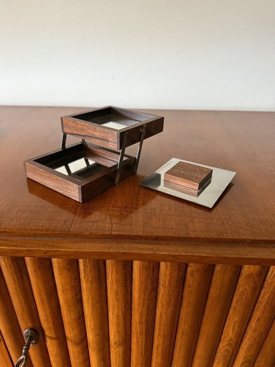 Image 1 of Mid-century mirrored wood cigarette box, France 1960