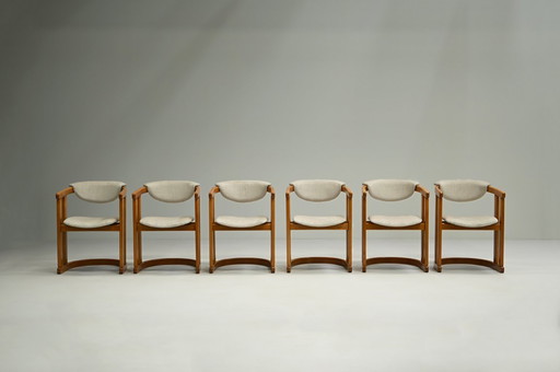 Ensemble de 6 chaises de salle à manger incurvées en bois de hêtre, Allemagne des années 1960.