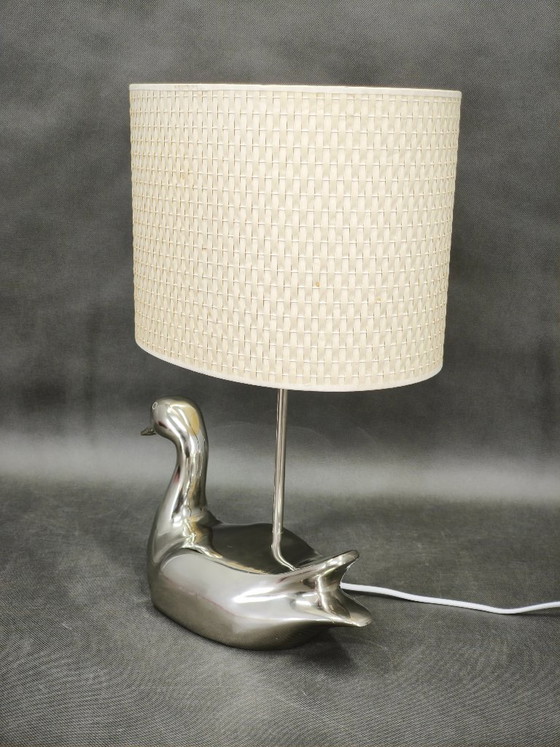 Image 1 of Italian Chrome Duck Table Lamp with Original Shade, 1970s