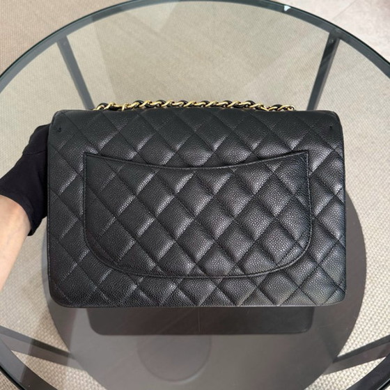 Image 1 of Chanel Classic Flap Jumbo - Caviar 30CM Single Flap Quilted Black 24K Gold Hardware Series 12