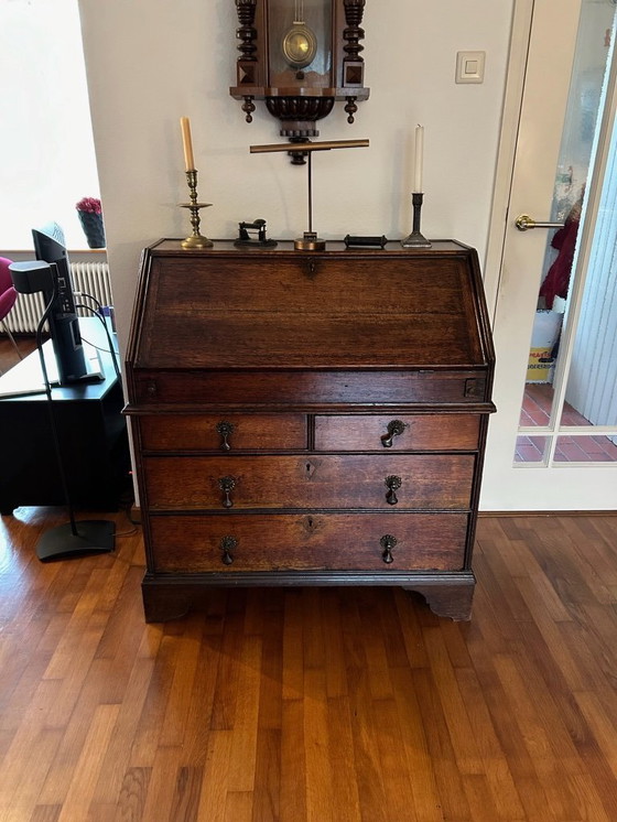 Image 1 of Engels eiken antieke secretaire in perfecte staat