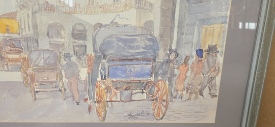 Image 1 of Original Watercolor by Alfredo Beatrice - Historical View of Caserta/Naples