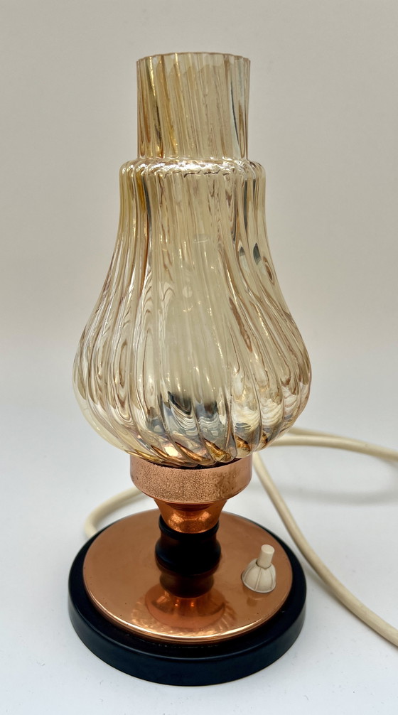Image 1 of Vintage table lamp with smoked glass – copper & Bakelite – circa 1960s/70s
