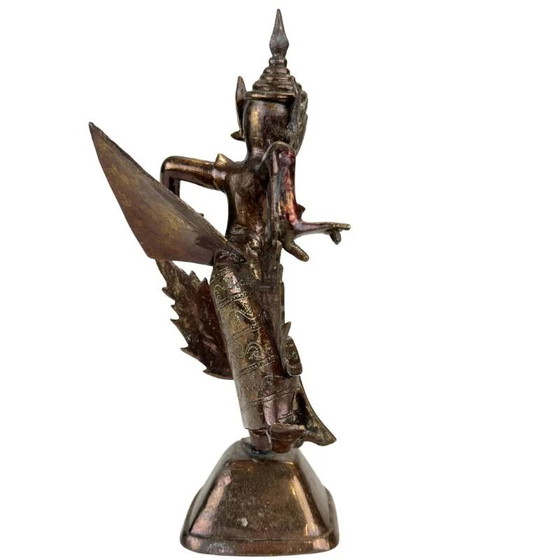 Antiek Thais vuurverguld bronzen Kinnara beeld - 19e eeuw - Ingelegde ogen – Beeldhouwkunst, Glass, Copper (photo 4 of 11)