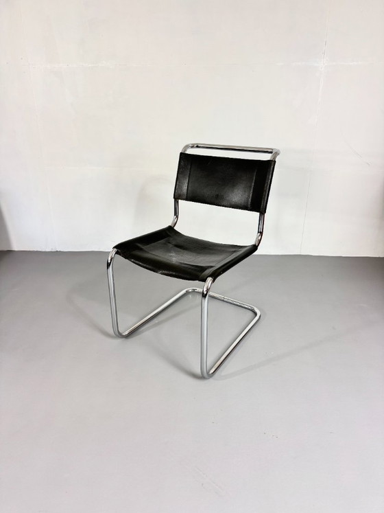 Thonet S33 Cantilever Chair by Mart Stam, Vintage black Leather / Chrome, Dining chairs, Mid Century Modern (photo 10 of 15)