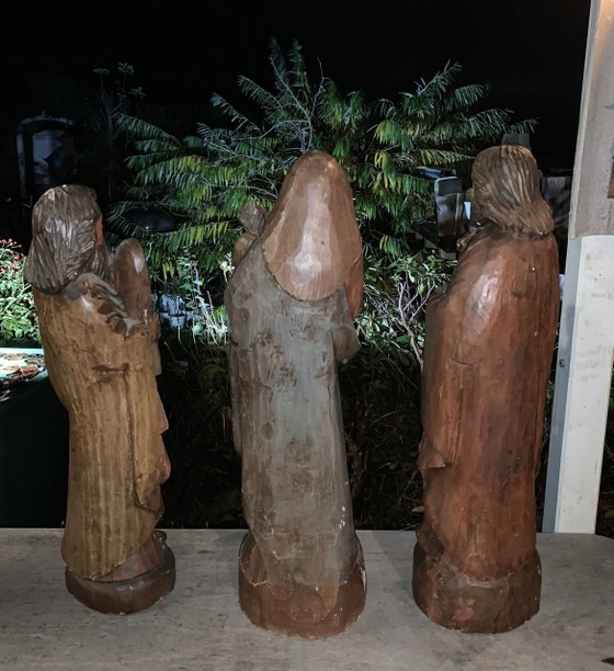 Ensemble de 3 grandes statues sacrées en bois (la Vierge et Moïse) – bois massif, jusqu'à 63 cm, avec (photo 6 of 10)