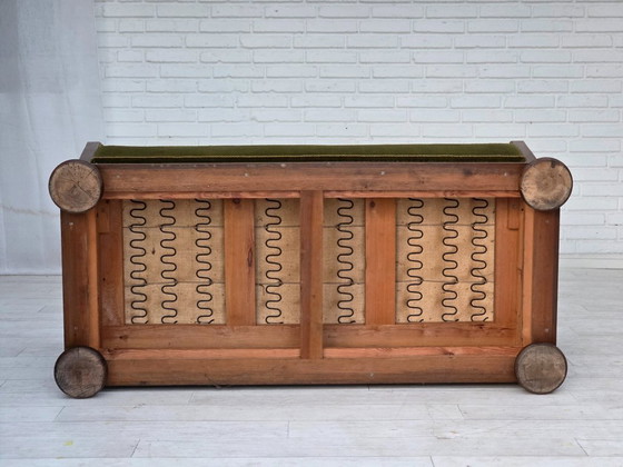 Image 1 of 1950s, Danish 2-seater sofa, original green furniture velour, oak wood.