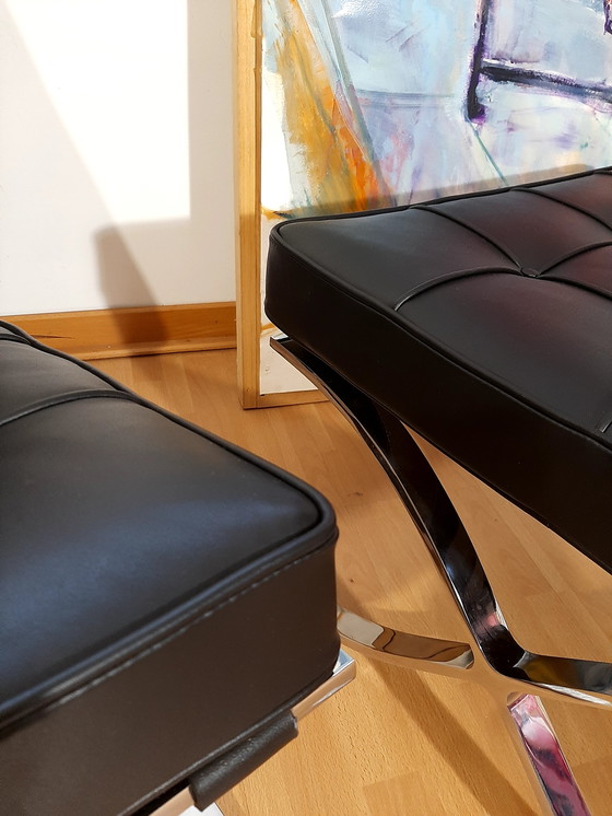 Image 1 of Knoll Set Barcelona New-Never Used Black Leather Design by Ludwig Mies Van Der Rohe and Lilly Reich (1929)