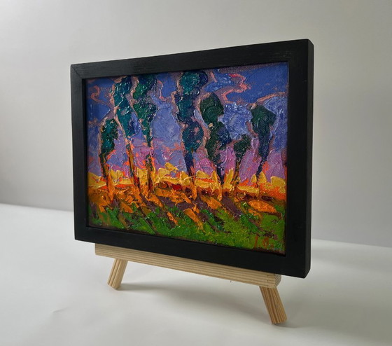 Image 1 of Original Oil Painting Summer Nature Landscape Distant Night