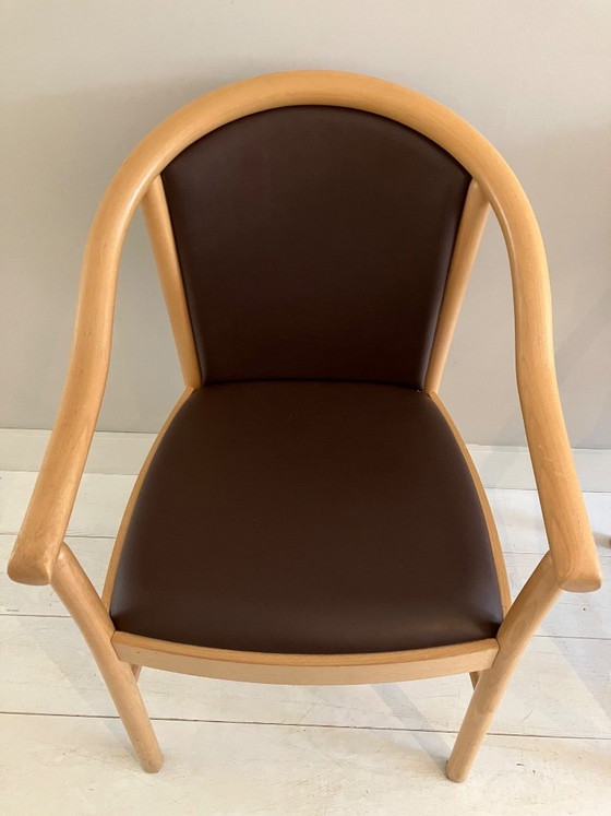Ensemble de 2 fauteuils TON (Thonet) – Cuir marron et hêtre – En parfait état – Chaises de salle à manger (photo 6 of 7)