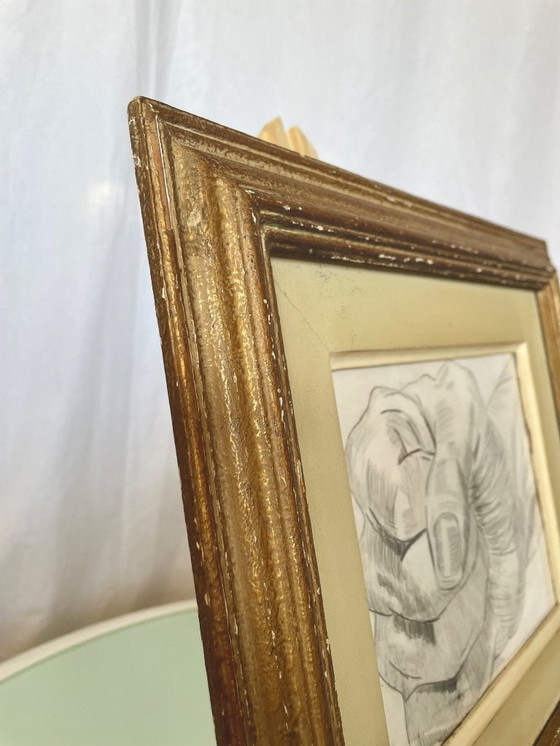 Image 1 of Studio della mano - Illustrazione originale - Cornice dorata d'epoca