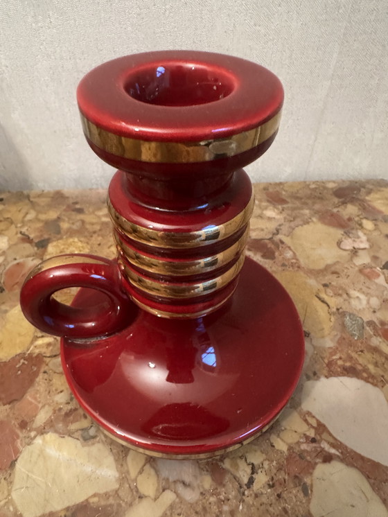 Image 1 of Bougeoir debut années 50 en céramique St-Clement Bordeaux Rehaussé d’ Or