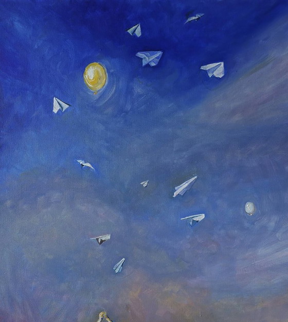 Original Oil Painting Modern Art Symbolism Sky White Wings – Paintings & Drawings, Canvas (photo 4 of 7)