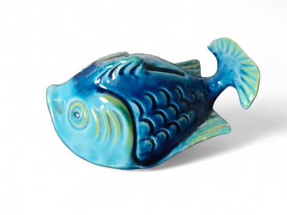 Image 1 of Tirelire Bitossi Rimini Blu Fish – Céramique italienne du milieu du XXe siècle par Aldo Londi