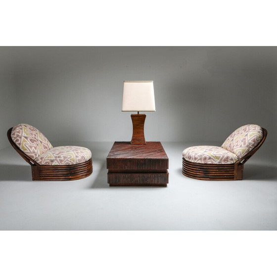 Image 1 of Pair of Vintage Bamboo Lounge Chairs in Pierre Frey Jacquard 1970s