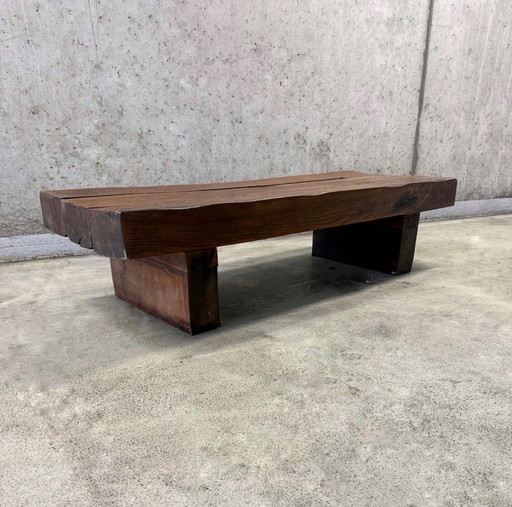 Brutalist Wabi-Sabi solid oak coffee table