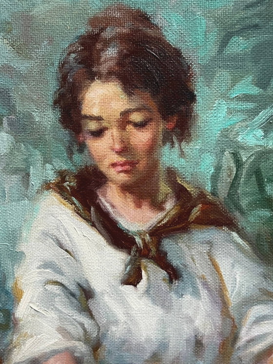 Portrait of a girl with flowers by Alfredo Mompo Roca. – Paintings & Drawings, Canvas (photo 5 of 8)