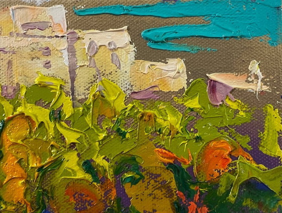 Image 1 of Original Oil Painting Summer Houses Landscape Morning City