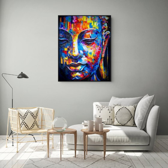 Image 1 of Peinture unique de Bouddha peinte à la main « Équilibre sacré » – Seksak Jaichumchen – 100×120 cm