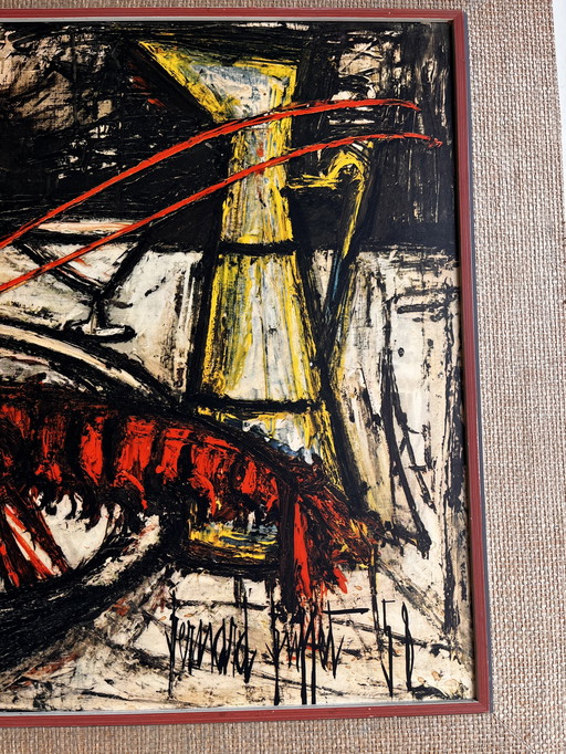 Vintage-Druck von Bernard Buffet: Hummer und Krug im Vintage-Rahmen