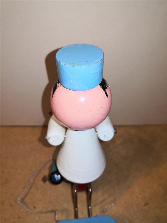 Image 1 of Rare Jouet Ancien Vilac En Bois Rétro Vintage Livreur De Lait Sur Tricycle / 60's