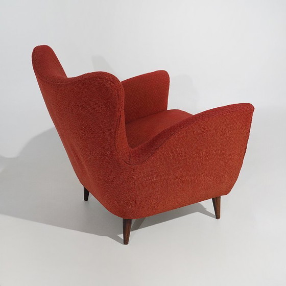 Coppia di poltrone rosse con piedini a cono, anni '50 – Textile, Wood (photo 7 of 14)
