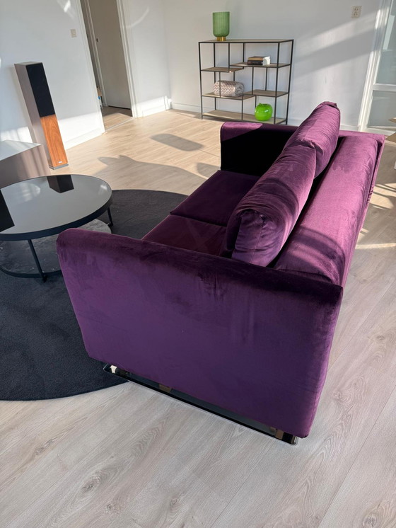 Image 1 of Lussuoso divano letto con pouf in tessuto di velluto color melanzana