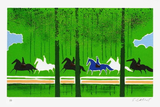 Serge LASSUS Chevaux et cavaliers 12 Signed lithograph 1990