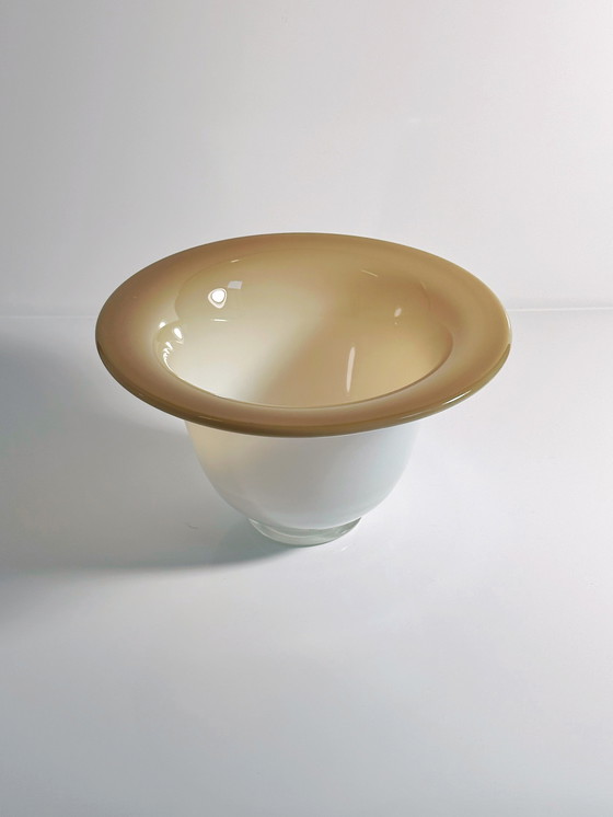 Image 1 of Italian Murano opal glass bowl Opalina milk glass bowl vase Mid - Century 1950s Cream White Beige 50s