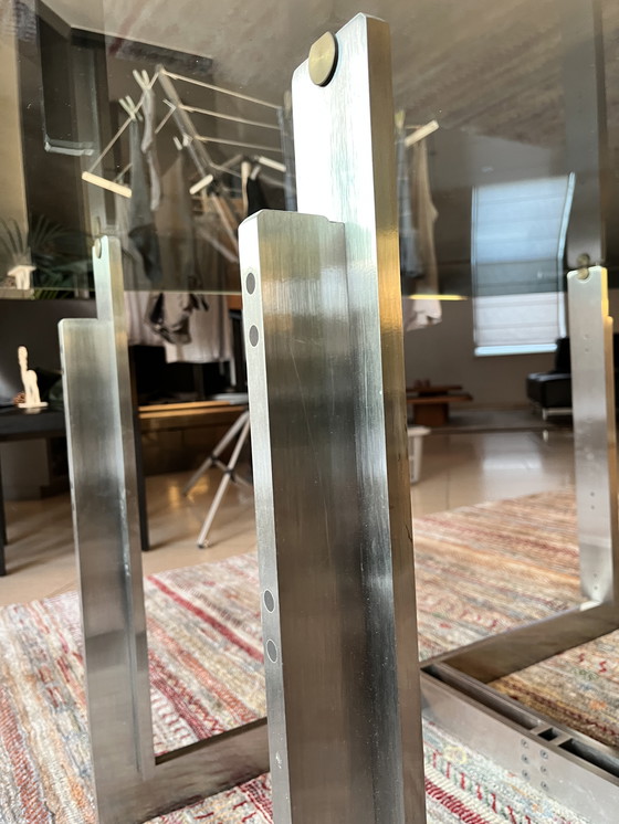 Image 1 of Esstisch aus Glas, achteckig, auf Edelstahlgestell