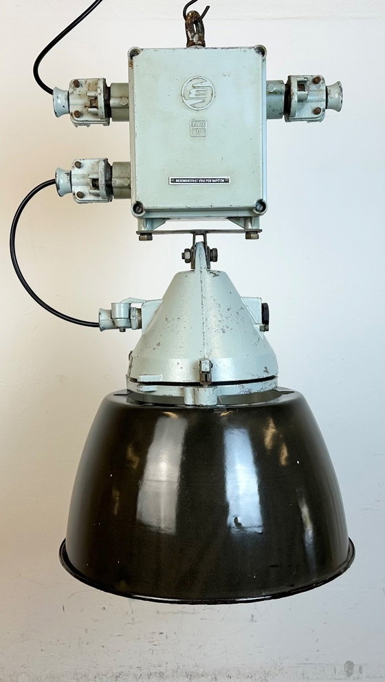 Image 1 of Grey Cast Aluminium Explosion Proof Lamp with Enameled Shade, 1970s