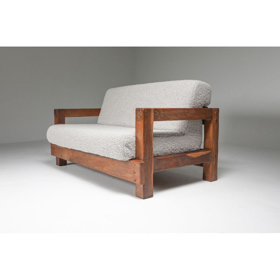 Image 1 of Vintage Rustic 2 place Primitive Sofa in Bouclé 1960s