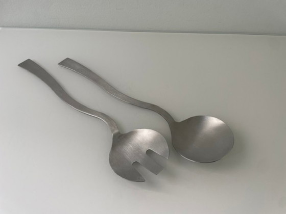 Image 1 of Eleganti posate da insalata in acciaio inossidabile dalla forma ondulata