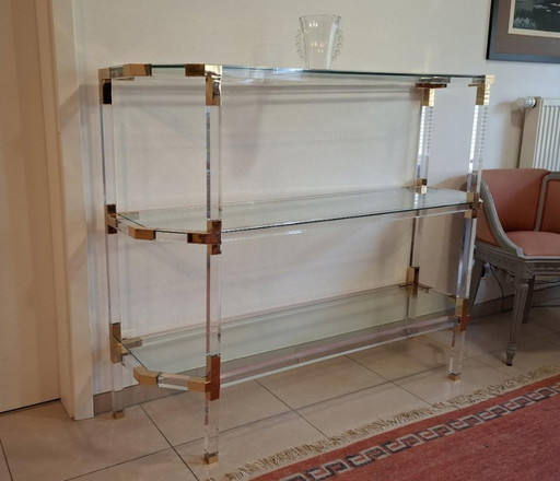 Hollywood-Regency-Bücherregal – Acrylglas & Messing – Stil der 1980er Jahre (Maison Jansen)