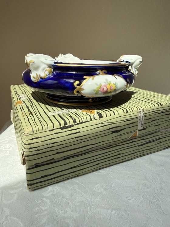 Cendrier Royal Dux en porcelaine or cobalt, boîte d'origine – Accessoires de table (photo 7 of 12)