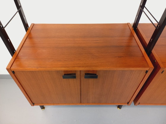 Image 1 of Bibliothèque étagère italienne double modulable vintage en teck et métal des années 60