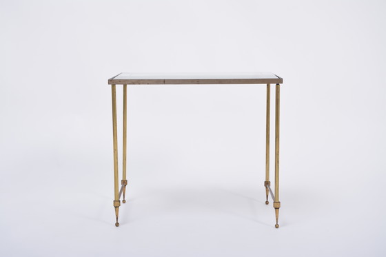 Image 1 of Hollywood Regency Brass and Glass Nesting Tables in the Style of Maison Jansen, Set of 3