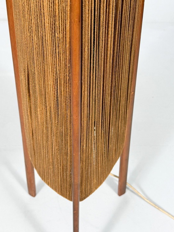 Image 1 of Lampada da terra di metà secolo, sisal/teak, Temde, Svizzera, anni '60