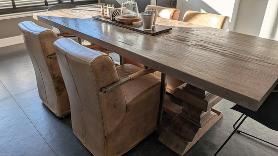 Image 1 of 4 chaises de salle à manger Goossens Mountain Vintage / Fauteuil en cuir cognac