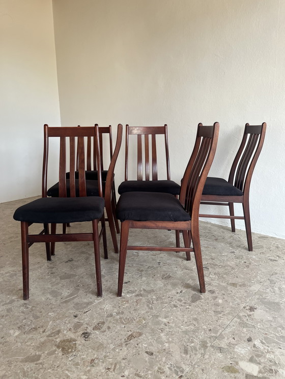 Image 1 of 6x Originele "Farstrup Møbelfabrik jaren 60" Eetkamerstoel Mahonie Denemarken!!