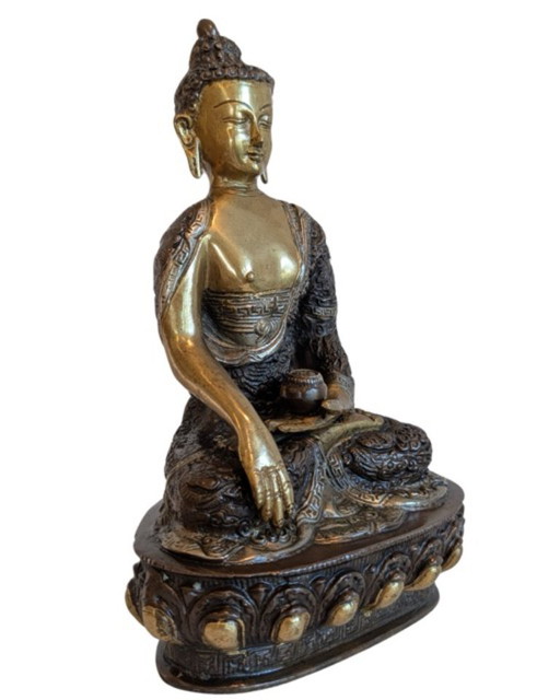 Bouddha Shakyamuni népalais antique doré au feu – 104 – decoratieve objecten, Bronze, Gold (photo 2 of 11)