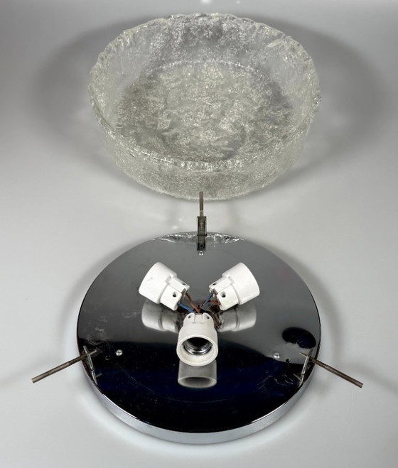 Image 1 of 1960s/70s Lamp, Light, Ceiling Light, Flush Mount Ice Glass, Hillebrand 60s