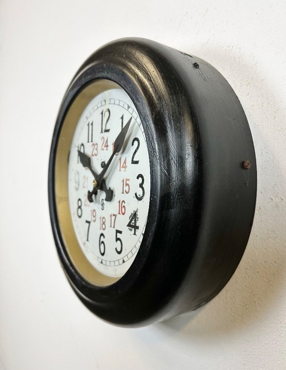 Image 1 of Black Industrial Factory Wall Clock from Siemens, 1930s